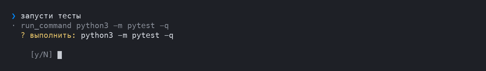 The question "? run: … [y/N]" before a regular command
